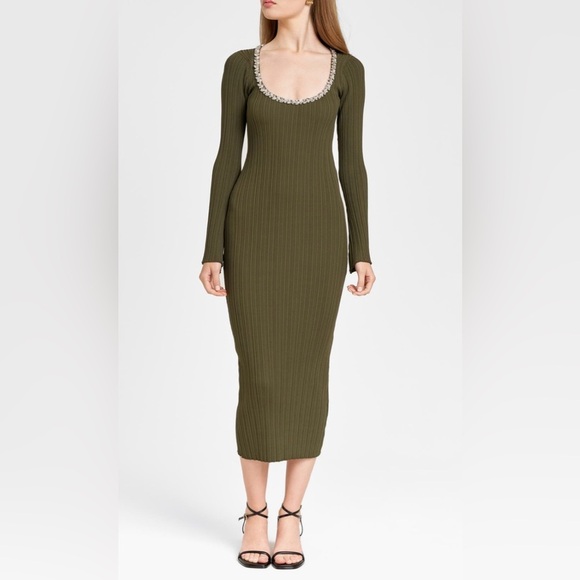 WAYF Cinthia Jewel Neck Long Sleeve Rib Midi Dress sz Large - Picture 1 of 13